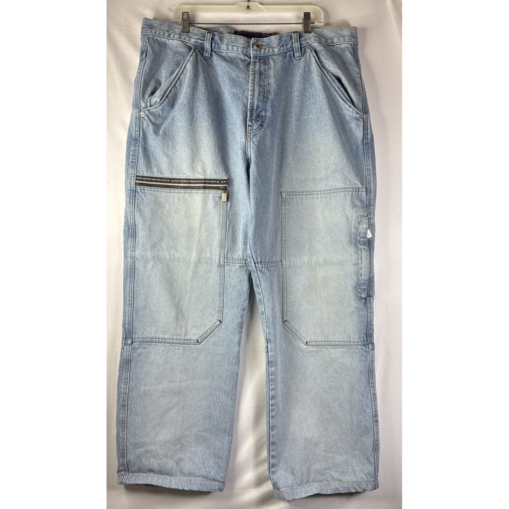 Vintage Phat Farm Carpenter‎ Jeans 40x34 Light Wash Baggy Y2K Logo Zip Pockets